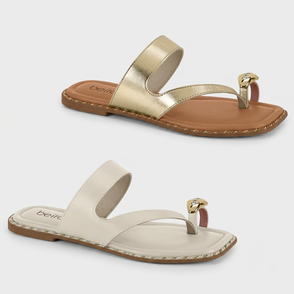 Chinelo Beira Rio Feminino Rasteira Tira Dedo Dourada Conforto