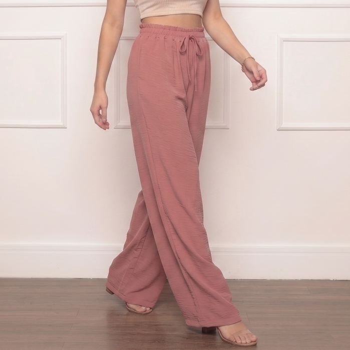Calça Pantalona Duna Feminina Cinutura Alta Com Ajuste Na Cintura e Bolsos Laterais