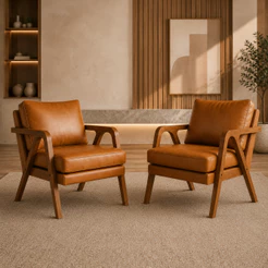 Kit 2 Poltronas Mona Estofada Courino Decorativa Luxo Pés De Madeira Maciça Sala Estar Recepção - AV