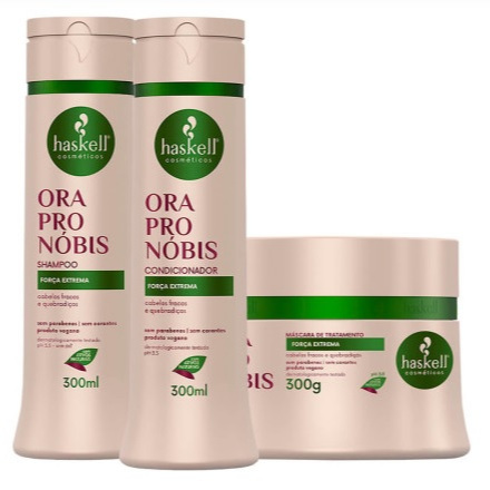 Kit Ora-pro-nóbis Shampoo, Condicionador e Mascara 300ml Haskell (3 itens)