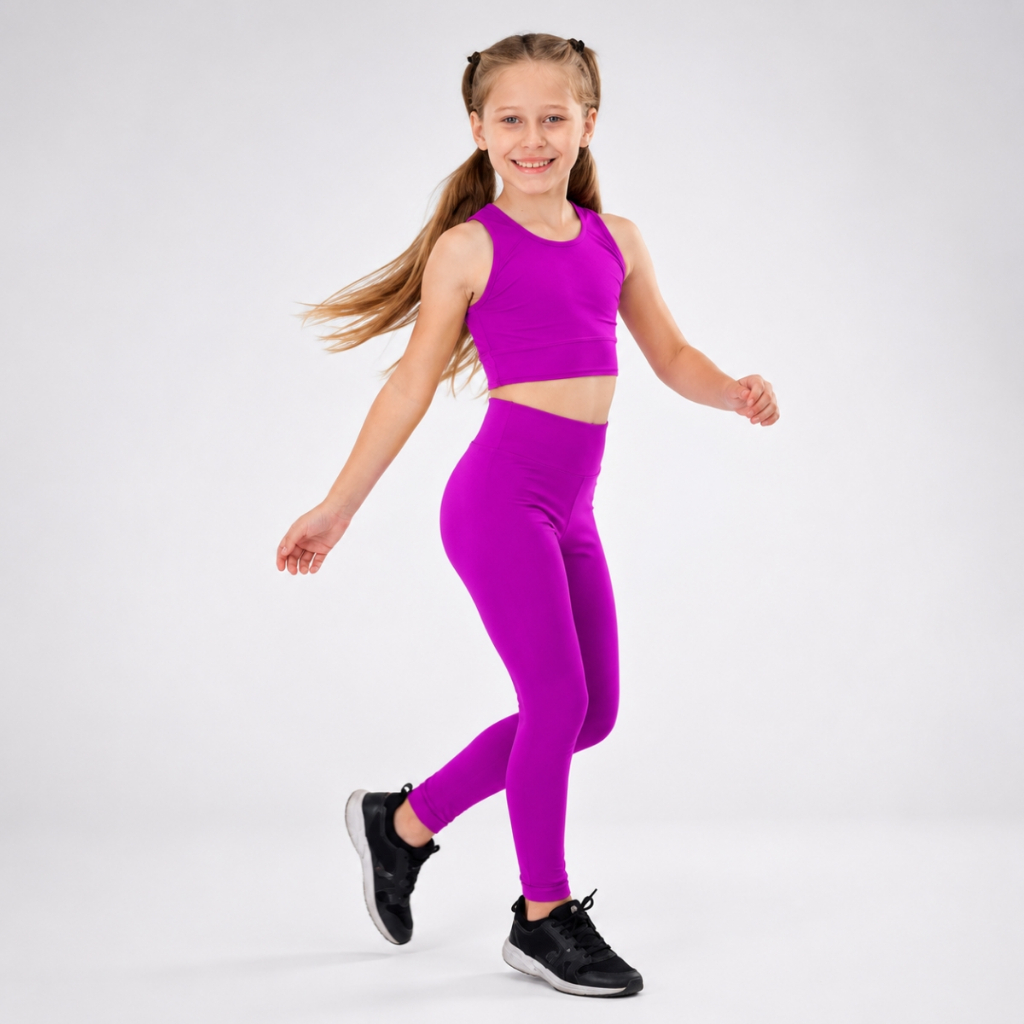 Conjunto Infantil Fitness Top Nadador E Calça Legging Lycra