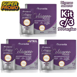 Kit 3x Colágeno Hidrolisado Verisol Sanavita (90 sachês) - Diversos Sabores - Rico em Vitaminas