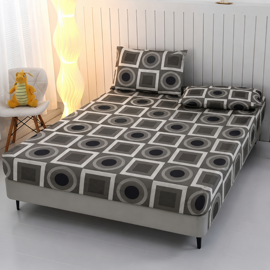 Roupa de Cama Lençol 03 e 02 Peças 400 Fios Micropercal Ponto Palito Com Elástico Estampado