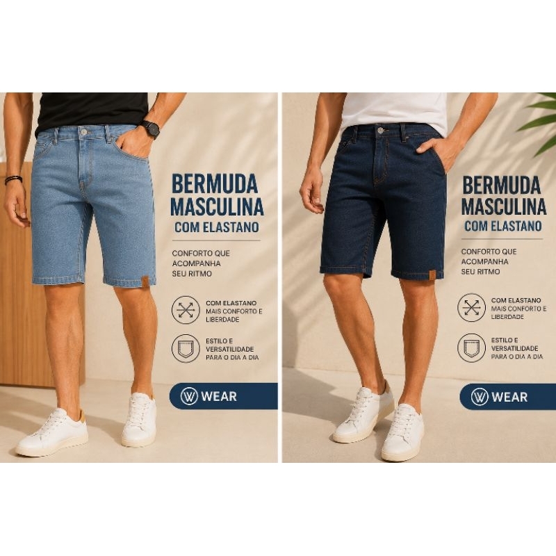 Bermuda Jeans Masculina com Elastano Confortável Casual do 36 ao 50