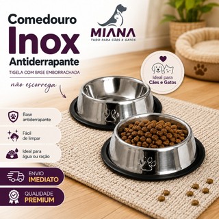 Kit 2 Comedouro Inox Caes Gatos Antiderrapante Cachorro Alimentação Pote Tigela Ração Pet…