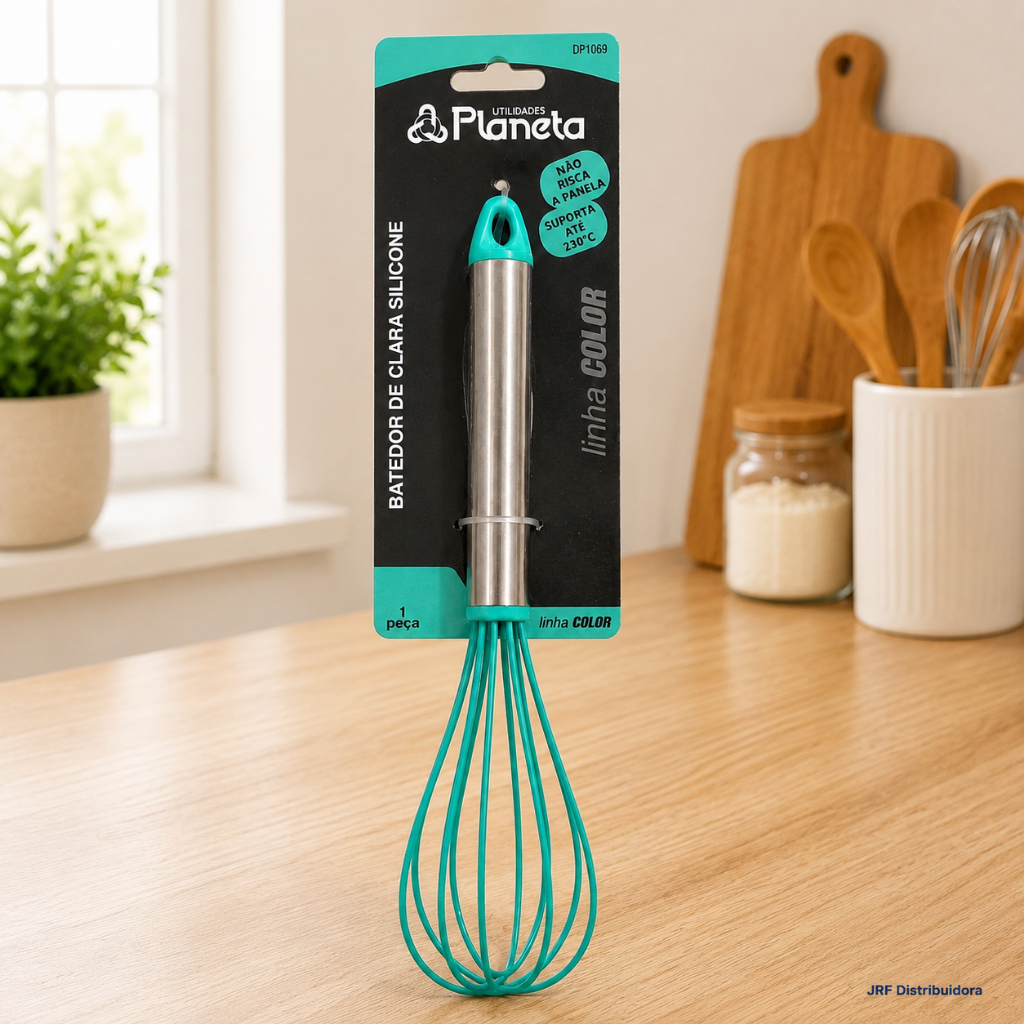 Batedor de Claras Fouet Silicone 30cm Cabo Inox Verde Água Planeta Utilidades