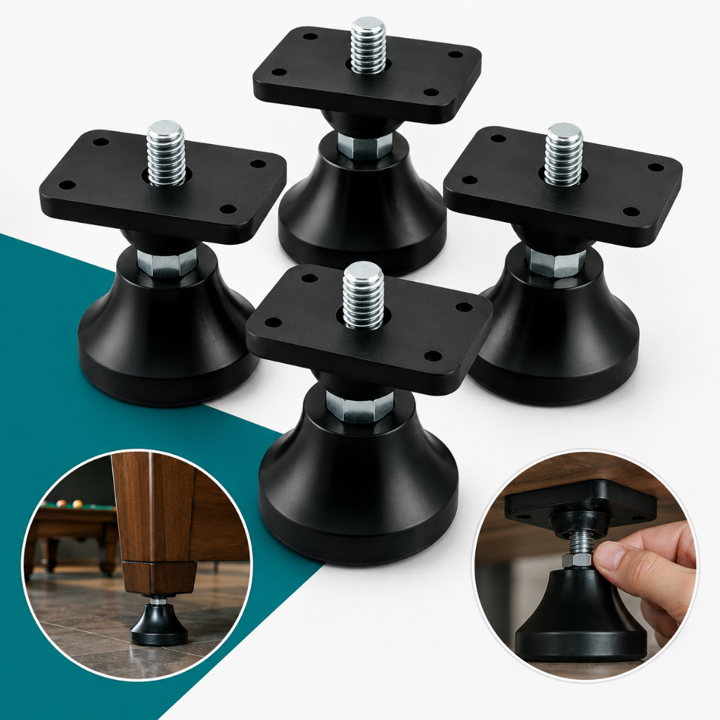 Kit 4 Pé Nivelador Plástico Mesa de Sinuca Bilhar Snooker Resistente