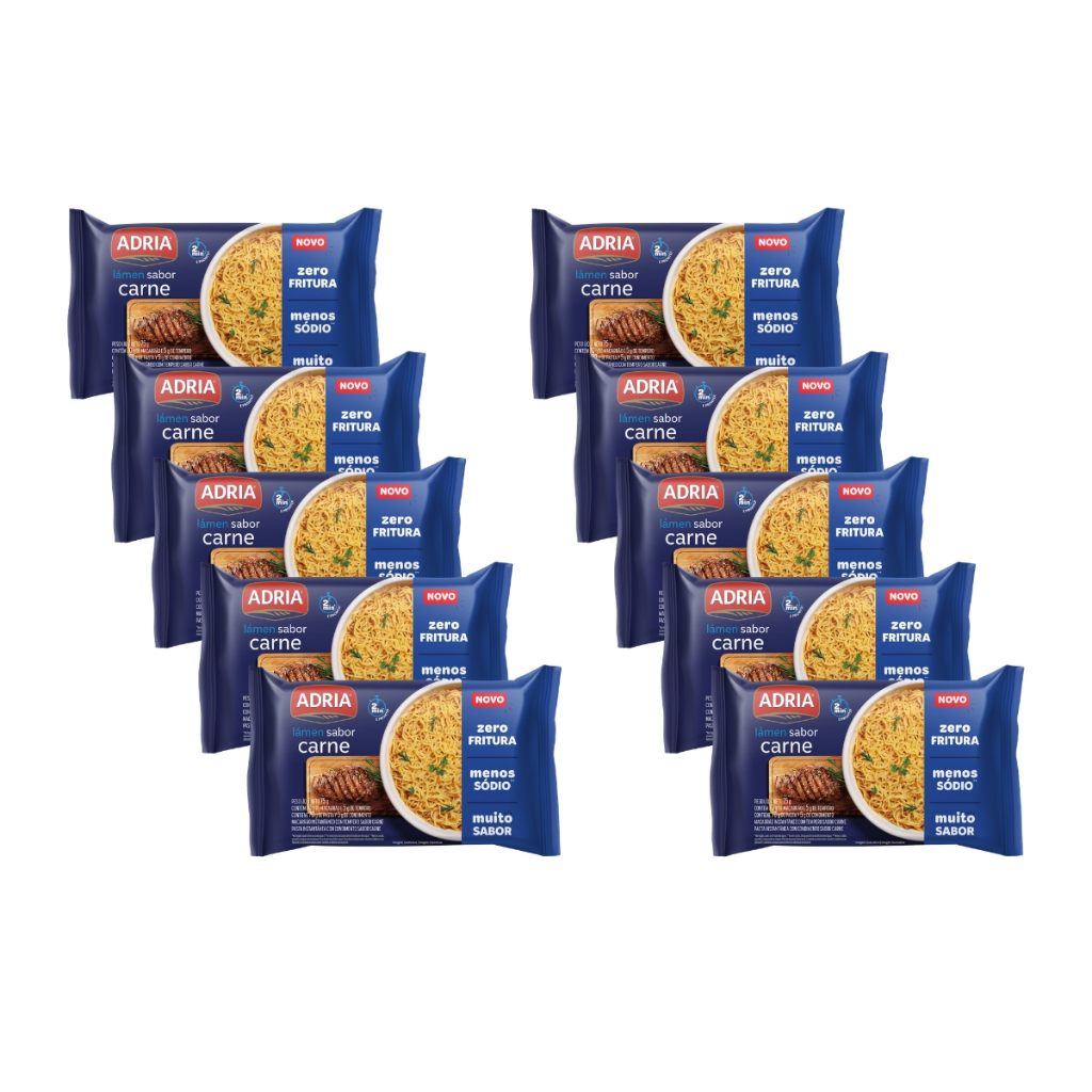 Kit 10un Macarrão Instantâneo Adria Sabor Carne 75g