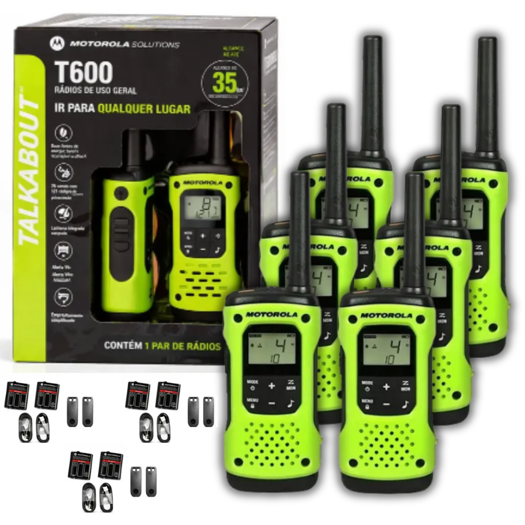 Kit 6 Rádio Comunicador 35km Ip67 Talkabout Motorola T600br