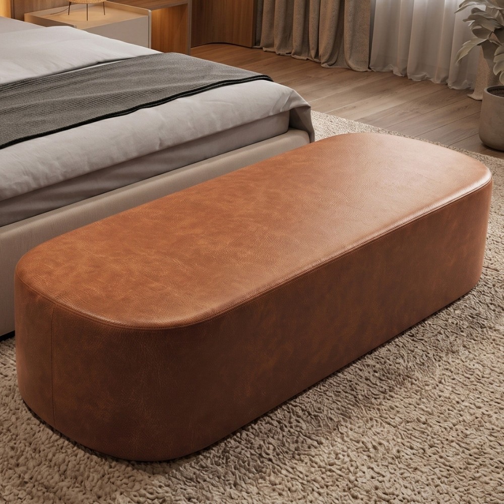 Puff Decorativo Orgânico para Living Quarto 140cm Doha W01 Couríssimo Camel - Lyam Decor · foto 2