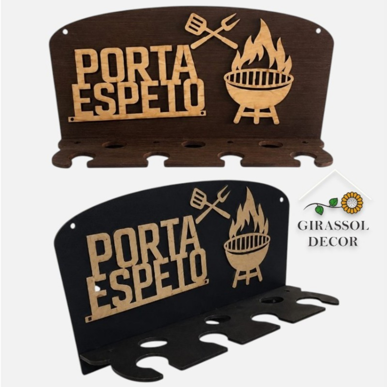 Porta Espeto MDF Gel para Parede | Suporte para 7 Espetos | Organizador Área Gourmet Churrasco | MDF 4mm