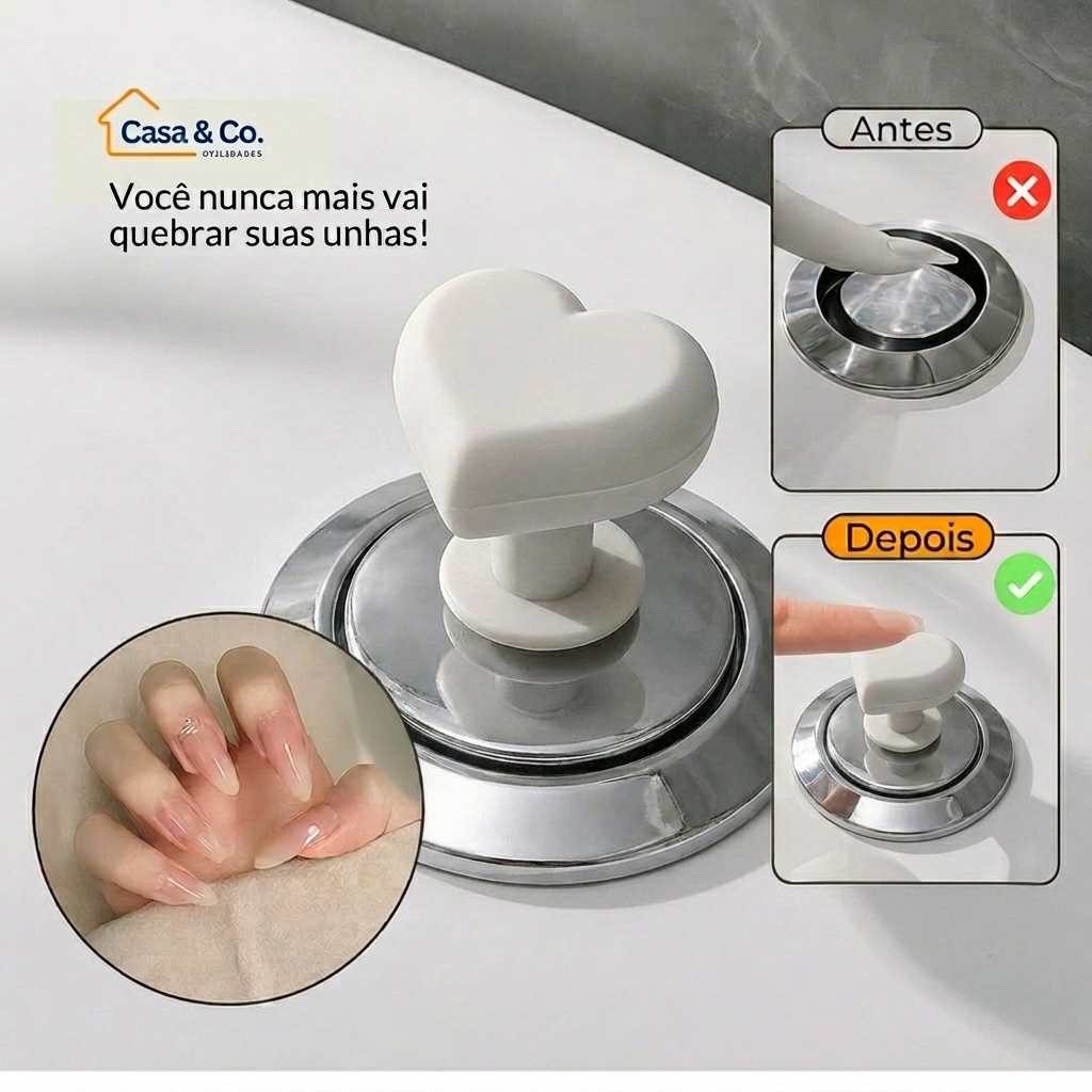 Botão de Descarga Coração Fita Autocolante Evita Quebrar Unhas Fácil de Pressionar