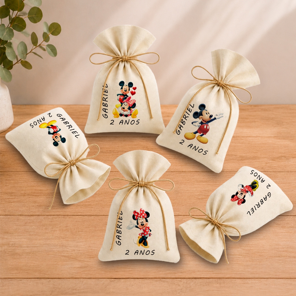 Kit 20 Saquinhos Lembrancinha Personalizada Festa Infantil Aniversário Mickey e Minnie 11x17