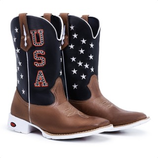 Bota Sola Branca Texana Masculina Country Mateira Bico Quadrado Botina Txc Pecuaria Rodeio Cavalgada