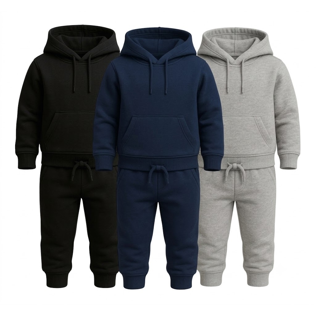 Kit 3 Peças Conjunto de Moletom Flanelado Com Capuz Canguru Infantil Moletom Liso Juvenil Menino Menina