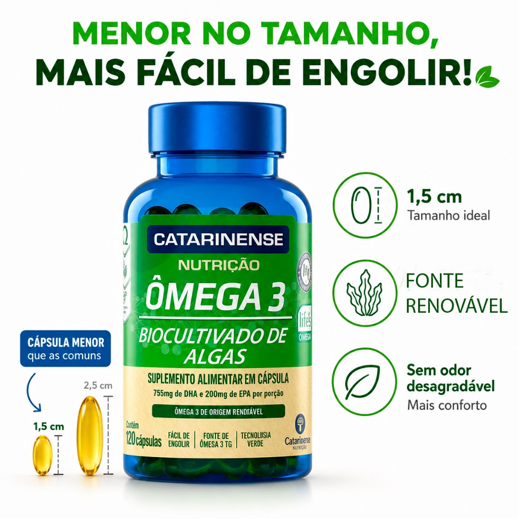 Ômega 3 Algas 120 Capsulas EPA 705mg DHA 200mg Biocultivado Catarinense
