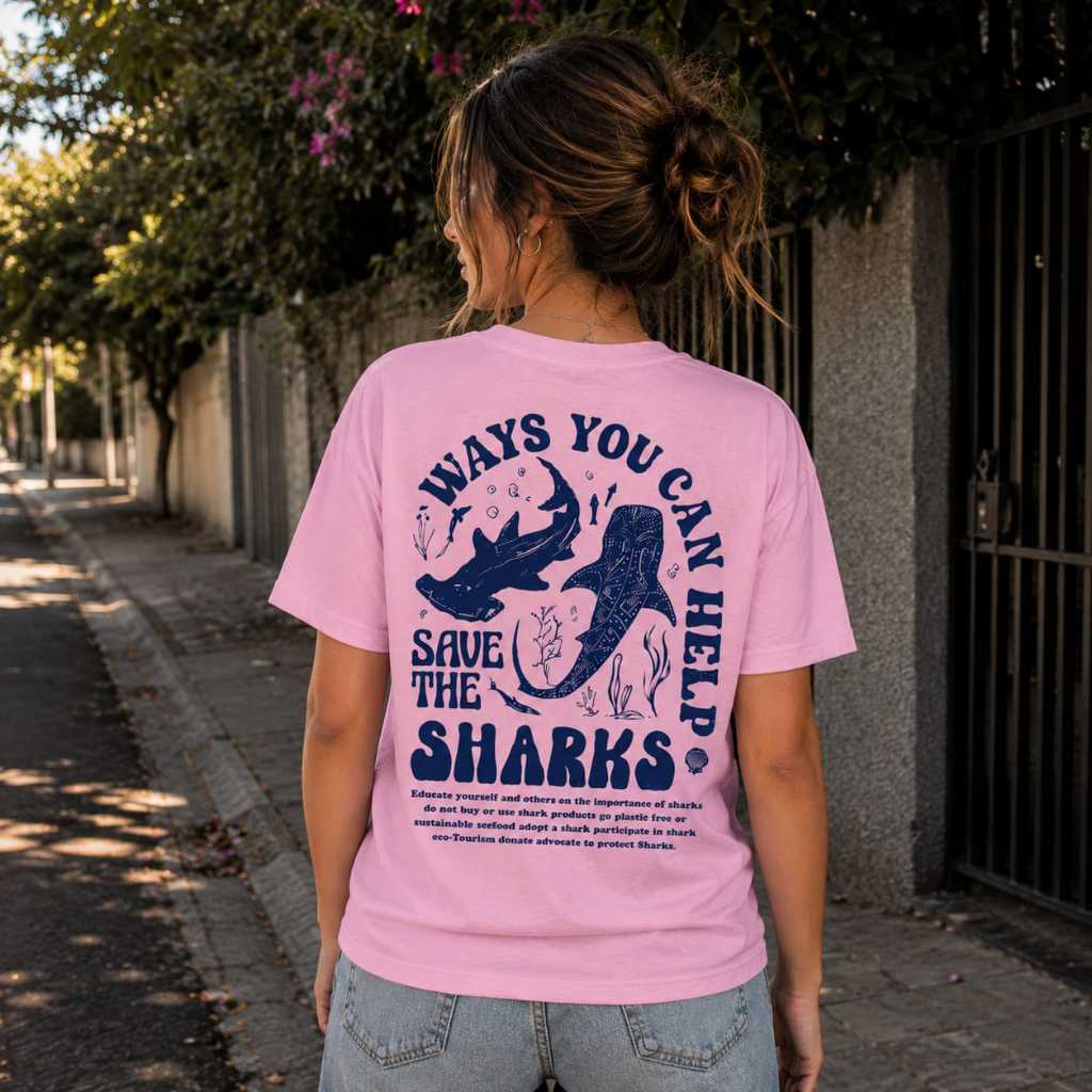 Camiseta Feminina Básica Estampada Shark Delicada Linha Premium 100% Algodão Confortável Academia