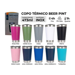 Copo Térmico Inox 473ml com Tampa e Abridor Garrafa Parede Dupla para Cerveja Café Chá Quente e Gelado