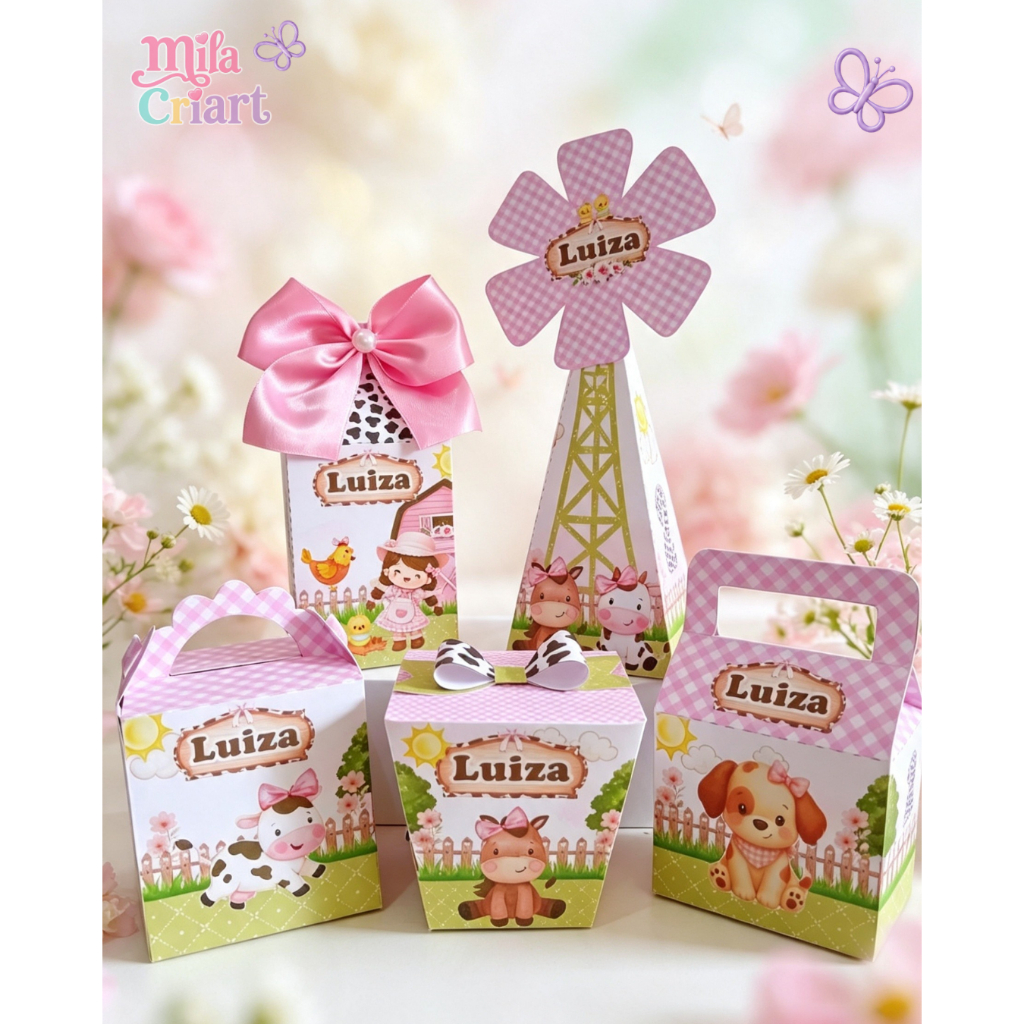 Kit Festa Fazendinha Rosa Personalizado Menina | Caixinhas Personalizadas | Decoração de Aniversário-lembrancinhas