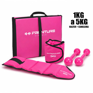 Kit Treino ROSA Colchonete Dobravel  + Par Caneleira de peso Tornozeleira + Par Halteres Emborrachado