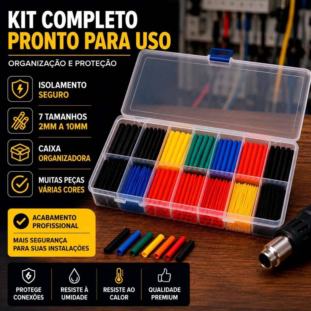 Kit Tubo Espaguete Termoretrátil 2mm Até 10mm 280 Peças Elétrica Auto Isolamento Seguro
