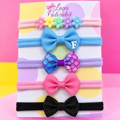 Kit 5 Faixinhas Tiara para Bebê com Flores Laços Lacinhos Menina Rn / PRONTA ENTREGA