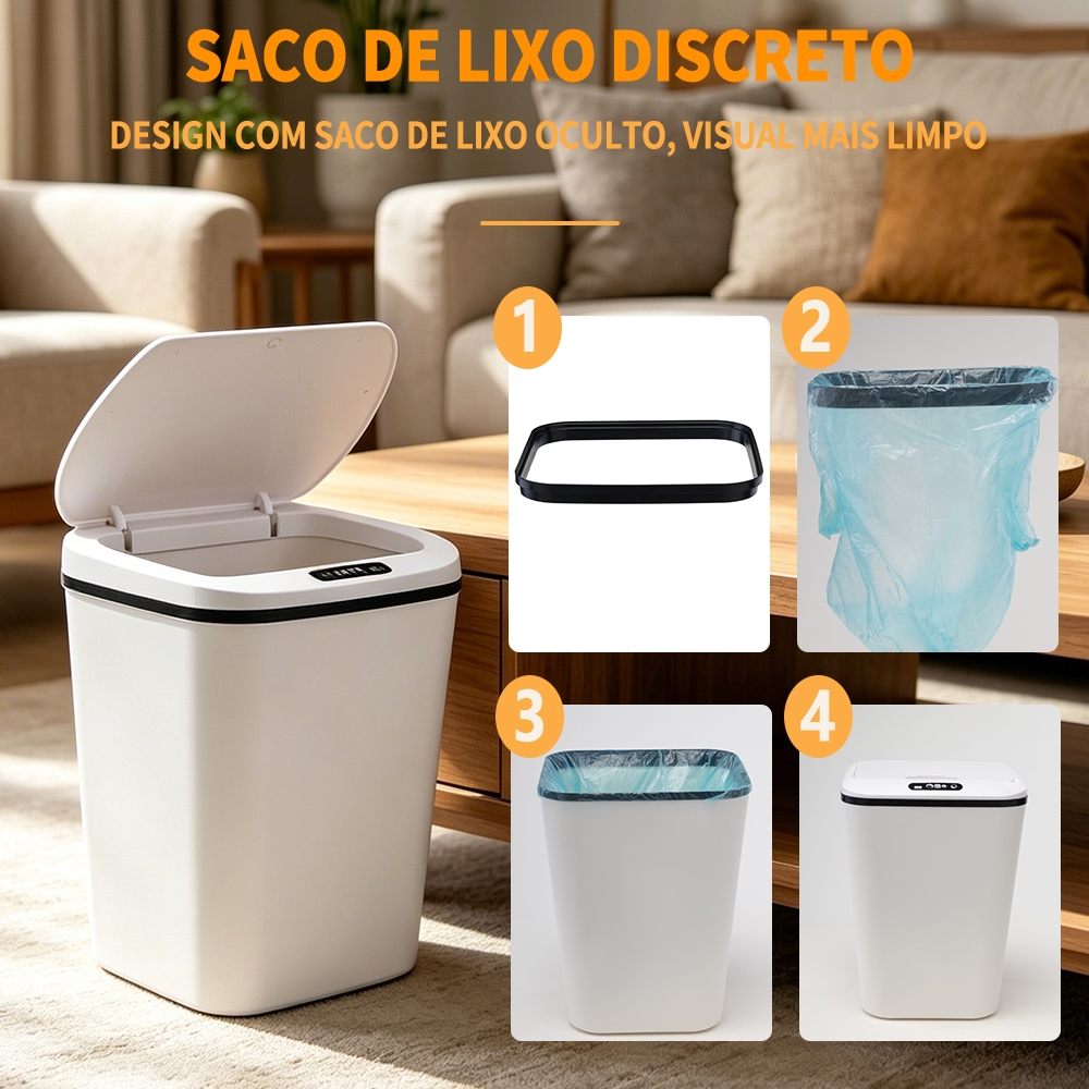 Lixeira com Sensor Automático 16L Recarregável Abertura Inteligente para Cozinha Banheiro Quarto Escritório — foto 8