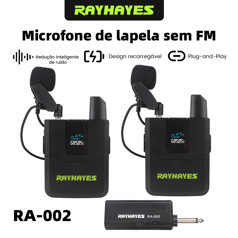 RAYHAYES Microfone Sem Fio UHF 2 em 1 Headset e Lapela com Receptor 50m para Professor Igreja
