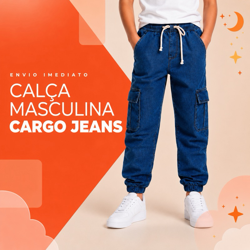 Calça Cargo Jogger Masculina Casual Com Bolsos Laterais Estilo Urbana jeans escuro