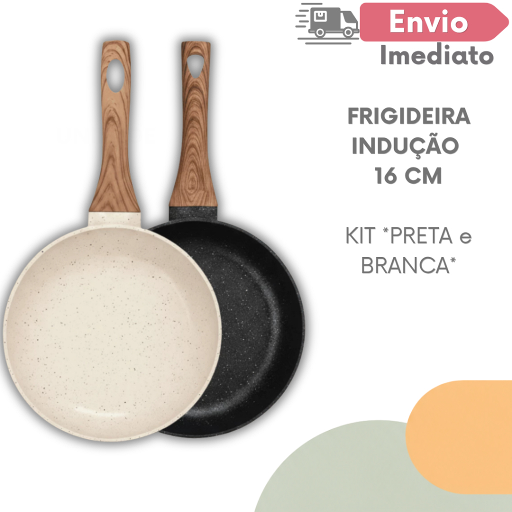 Frigideira Antiaderente 16cm Cerâmica Indução Cabo Antitérmico Fogão Gás Elétrico  1, 2, 3 ou 4 Un