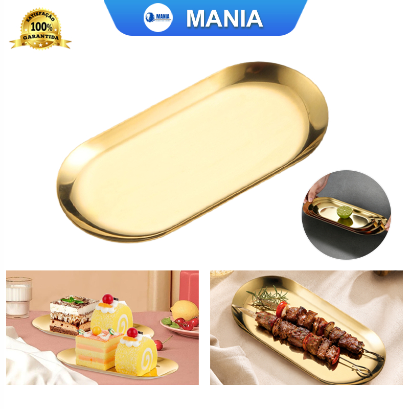 Kit 4 Bandeja elegante em inox dourado sofisticada, perfeita para organizar joias e refeições