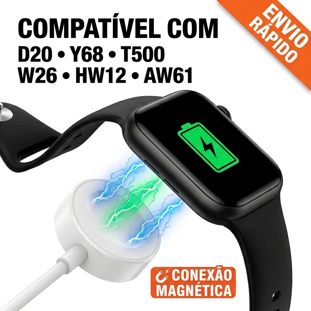 Carregador Magnético USB Smartwatch D20 Y68 T500 W26 HW12 AW61