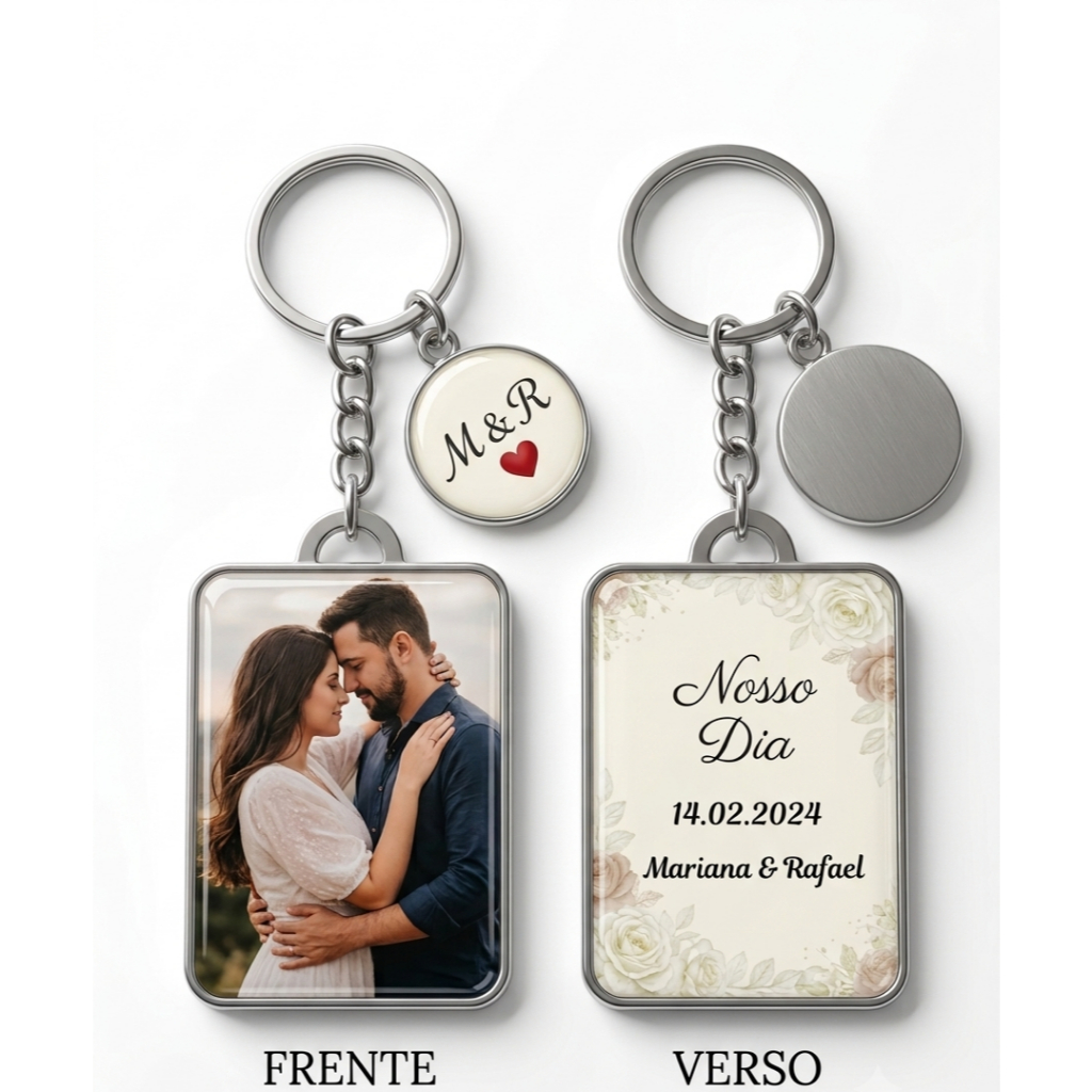 Kit 1 Chaveiro Personalizado com Foto Calendário Data Especial do casal + 1 Pingente
