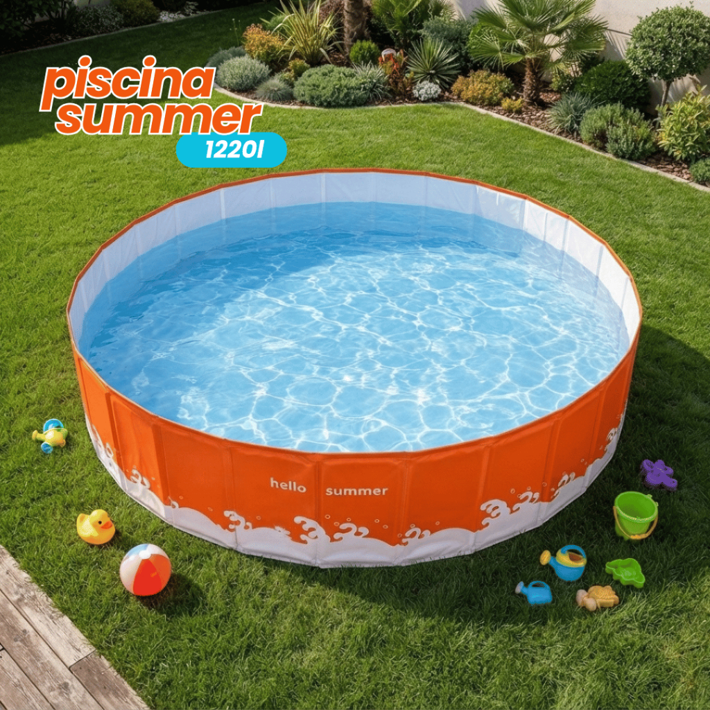 Piscina Circular de 1220L Resistente Dobrável de Fácil Montagem Portátil para Cianças Lona Reforçada