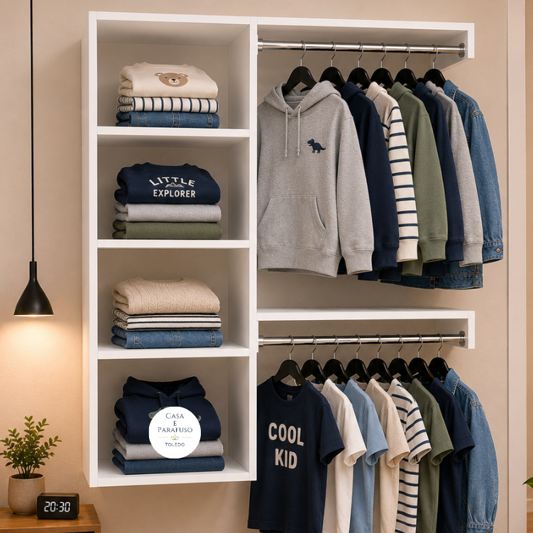 Arara Cabideiro Suspenso MDF Closet Aberto de Parede Moderno e Funcional 67