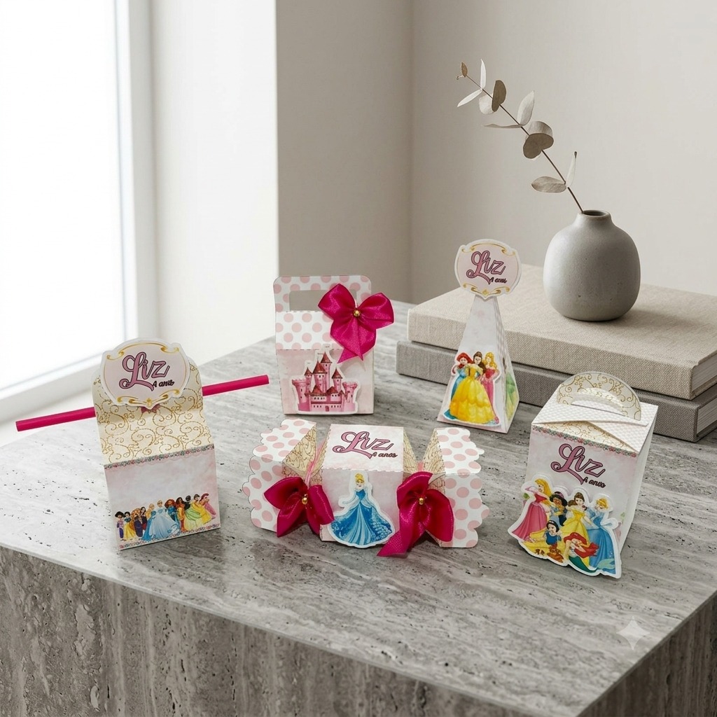 Kit Festa Princesas Disney Personalizado Caixas Lembrancinhas 10 15 20 Unidades Semi Montada