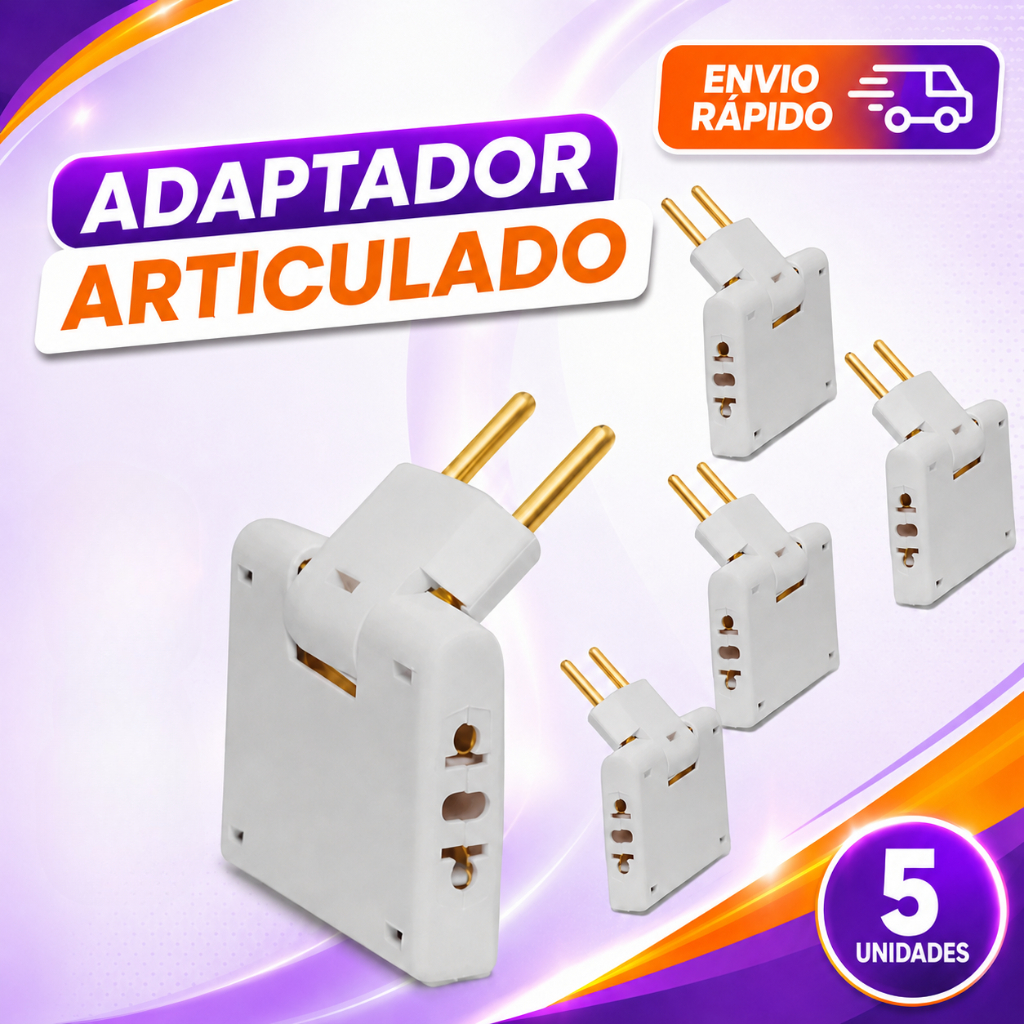 Adaptador Elétrico Articulado 3 Saídas 10A – Gire e Use em Qualquer Lugar