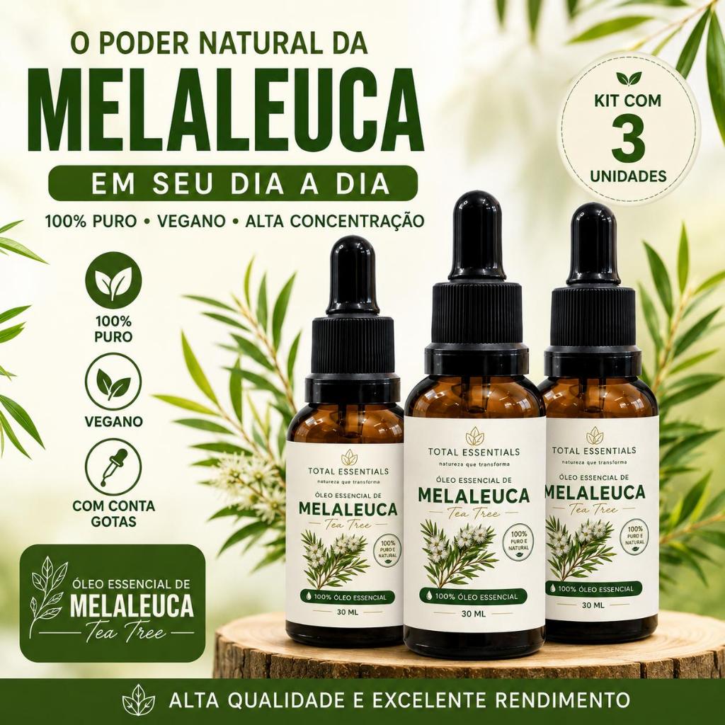 Kit 3 Óleos Essenciais Melaleuca Tea Tree 100% Puro 30ml Cada