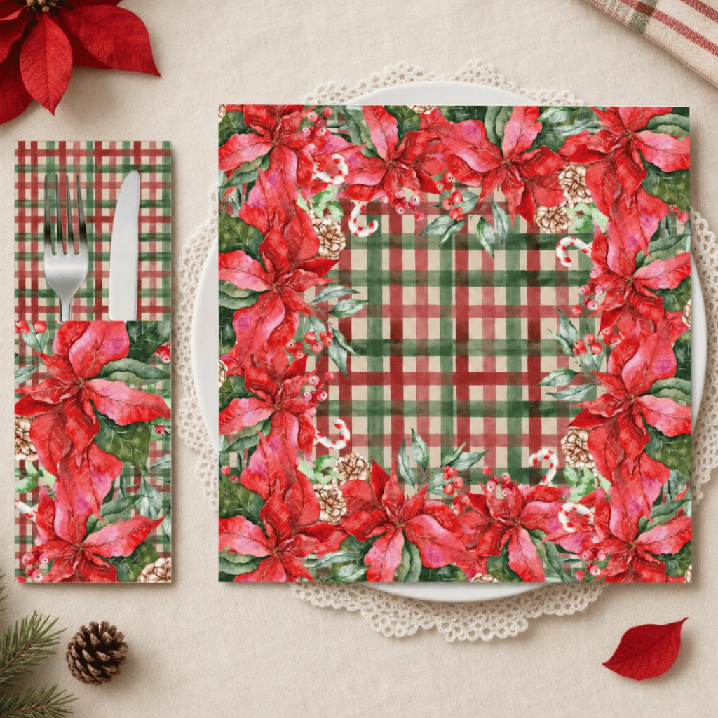 Kit 6 Porta Talher, 6 Guardanapos Decoração, Natal, Mesa de Jantar Guardanapo de Cozinha