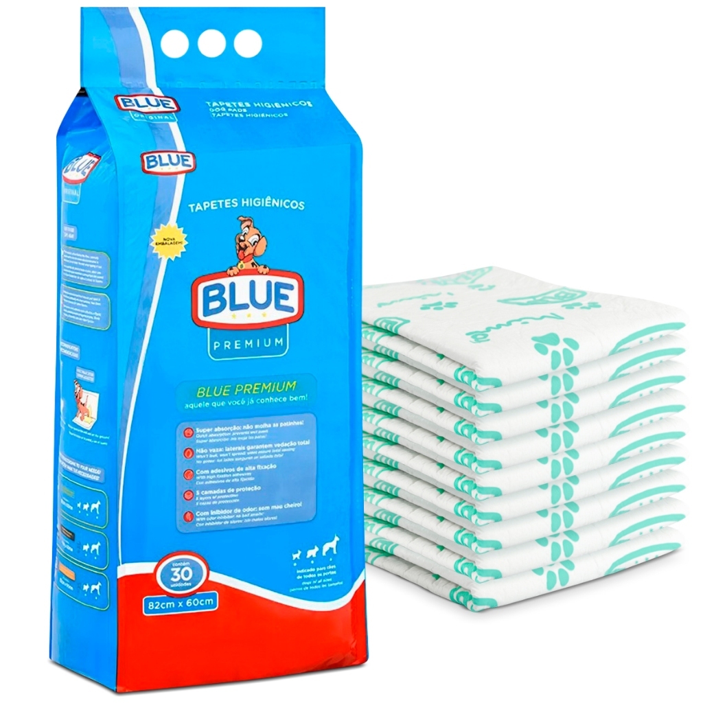 Tapete Higiênico para Cães Blue Premium 82x60cm 30 Unidades