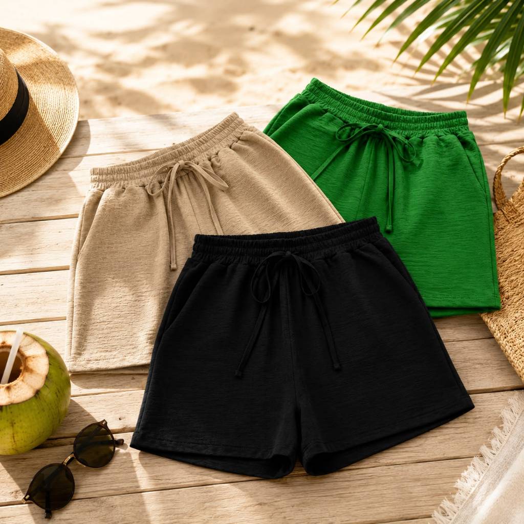 Kit 3 Shorts Duna Feminino Varias Cores com Elástico e Cordão Ajustável Moda Verão Leve Soltinho Envio Imediato
