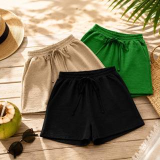 Kit 3 Shorts Duna Feminino Varias Cores com Elástico e Cordão Ajustável Moda Verão Leve Soltinho Blogueirinha