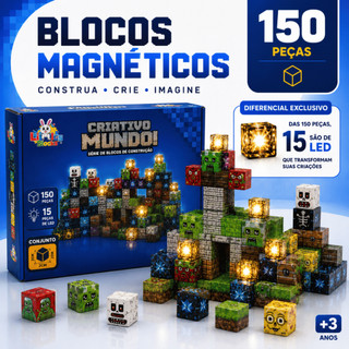 Kit 85/96/132 Blocos Montar Magnéticos com Luzes Brinquedo Educativo Ímã Criativo Presente Criança