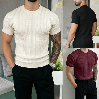 Camiseta Masculina Tricot Respirável Slim Gola Redonda Confortável Dia a Dia e Trabalho