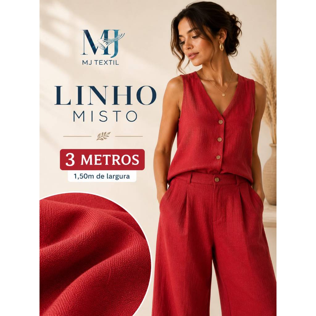 Tecido Linho Misto 3 Metros | 70% Viscose 30% Linho | 1,38m de Largura | Toque Natural e Elegante