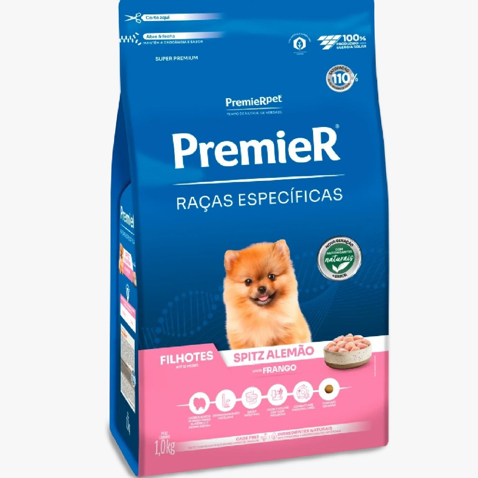 Ração Premier Cães Filhotes Raças Spitz Alemão Frango 1 Kg