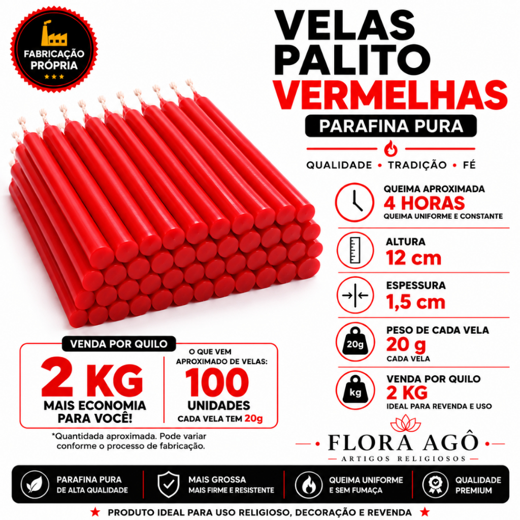 Vela Palito Vermelha 20g Vendida Por Kg 1kg 2kg 3kg 4kg 5kg Alta Qualidade — imagem 2 de 2