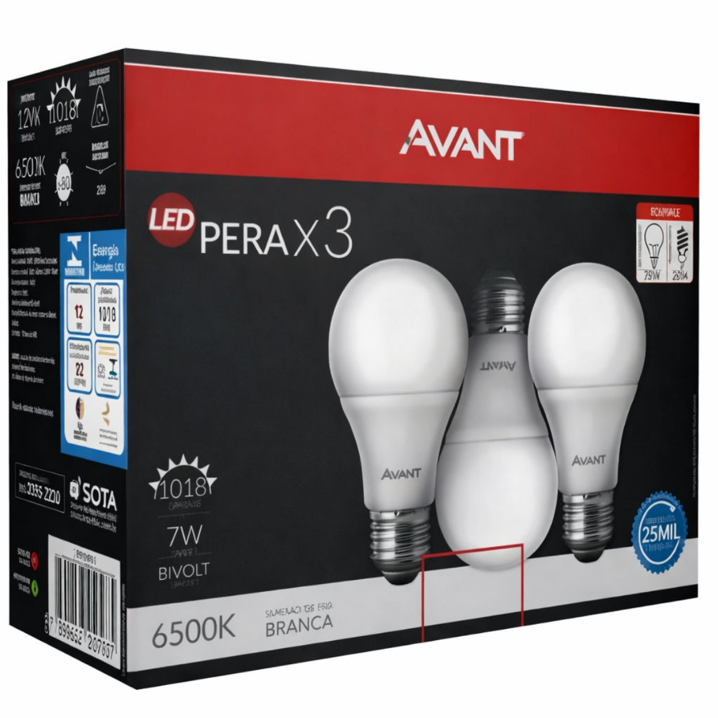 Kit 3 Lâmpadas Led Pera 7W 6500K Avant Bivolt - Branca