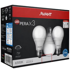 Kit 3 Lâmpadas Led Pera 7W 6500K Avant Bivolt - Branca