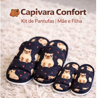 Kit 1 pantufa feminina adulto + 1 pantufa infantil capivara mãe e filha tal mãe tal filha de quarto chinelo fofinho